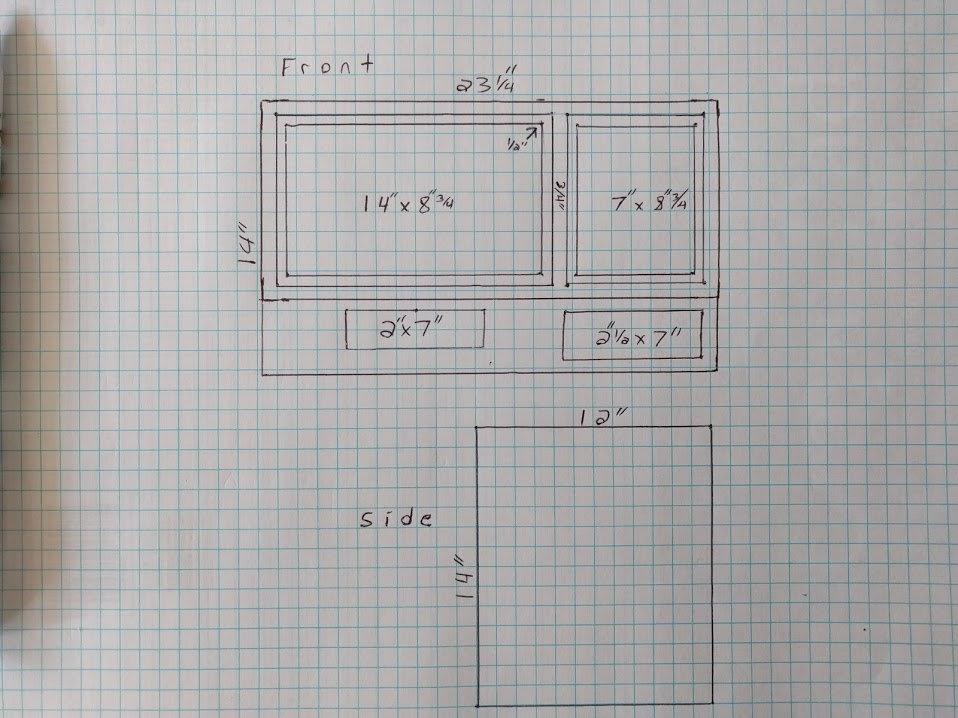 Cabinet design sketch on graphing paper