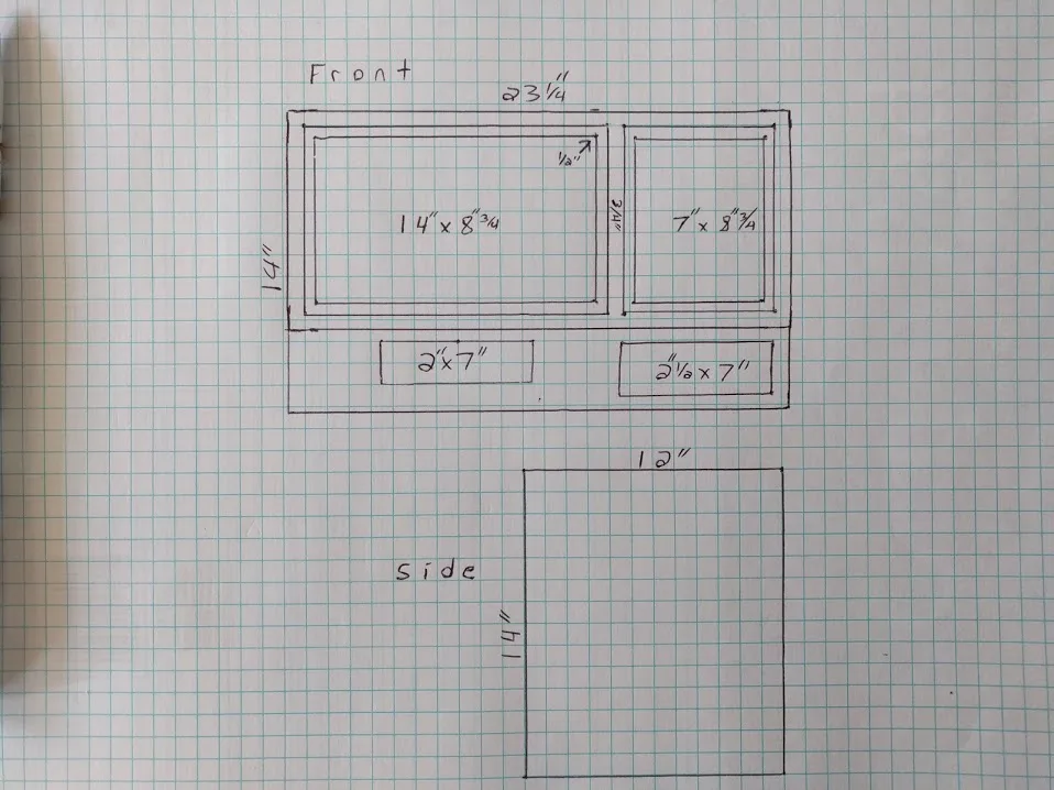 Cabinet design sketch on graphing paper